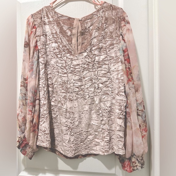 Anthropologie Meadow Rue Romantic Crushed Velvet Top w Chiffon Balloon Sleeves - Picture 7 of 9
